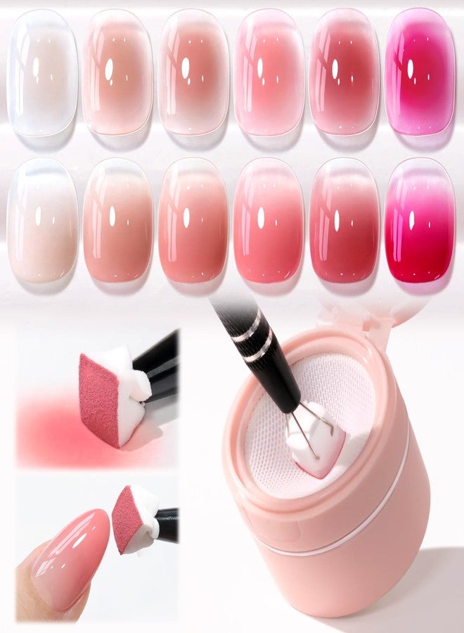 Double Rhythm Painting Gel Polish Set for Nail Art Palette Patting Gel Polish 6 Colors with 100 Pcs Sponges and Grabbing Pen (Neutral Nude Rose-T6-66) - Image 1